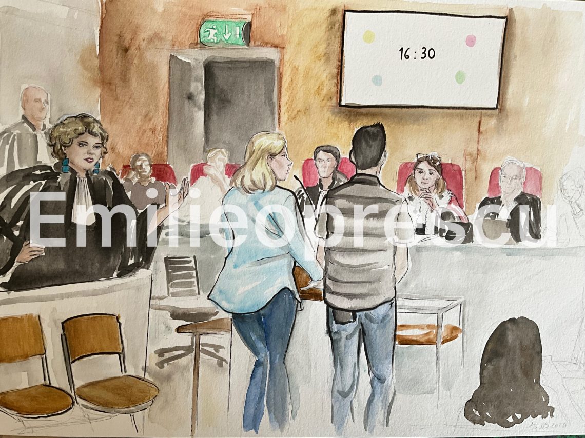 Dessin audience cour assises Nanterre Aquarelliste